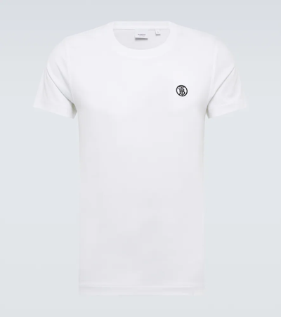 Shop Burberry Embroidered Cotton T-shirt In White
