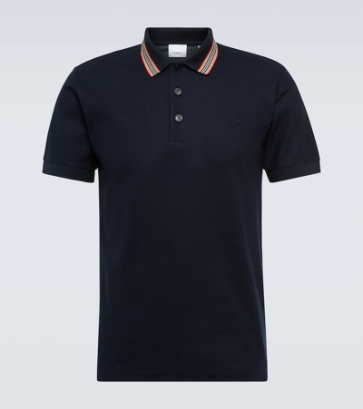 Shop Burberry Cotton Pique Polo Shirt In Coal Blue