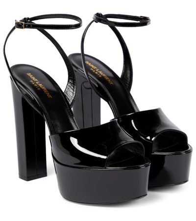 Shop Saint Laurent Jodie 145 Patent Leather Platform Sandals In Noir