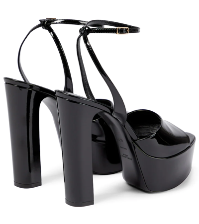 Shop Saint Laurent Jodie 145 Patent Leather Platform Sandals In Noir