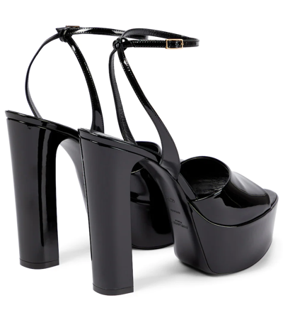 Saint Laurent Jodie 145 Patent Leather Platform Sandals In Noir