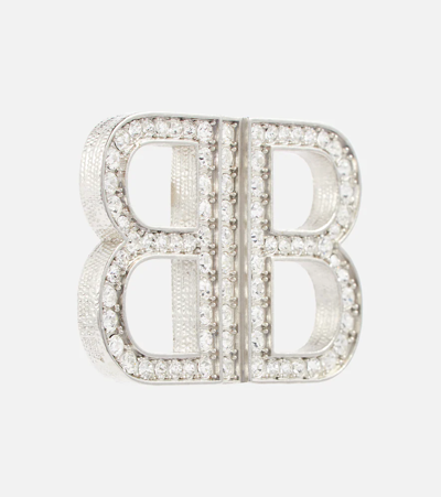 Shop Balenciaga Bb 2.0 Crystal-embellished Earrings In Silver/crystal