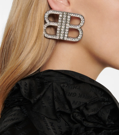 Shop Balenciaga Bb 2.0 Crystal-embellished Earrings In Silver/crystal