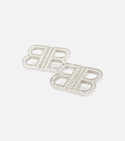 Shop Balenciaga Bb 2.0 Crystal-embellished Earrings In Silver/crystal