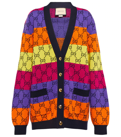Gucci Gg-intarsia Striped Cotton-blend Cardigan In Multicolor | ModeSens