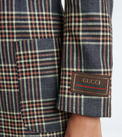 Shop Gucci Checked Blazer In Blue/mix