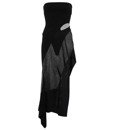 Shop Mugler Strapless Midi Dress In Black / Black