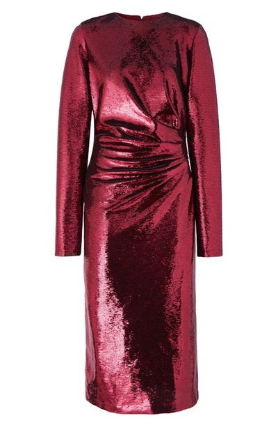 Shop Burberry Aurora Long Sleeve Sequin Midi Dress In Deep Mulberry