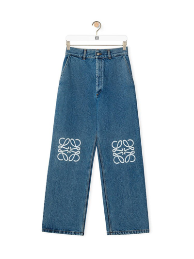 Shop Loewe Logo Embroidered Straight Leg Jeans In Blue
