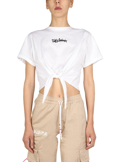 Shop Disclaimer Logo Print Cropped T In White
