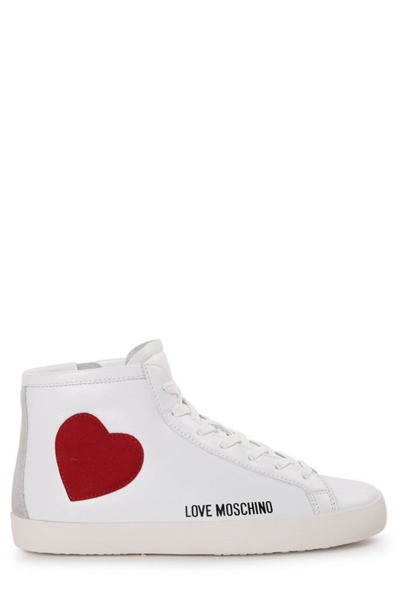 Shop Love Moschino Heart Patch Logo Print High In White