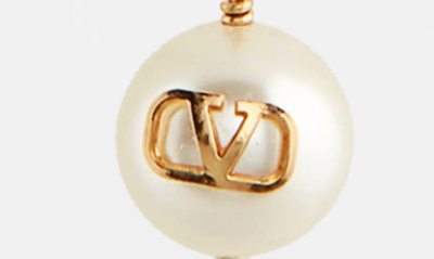 Shop Valentino Garavani Vlogo Imitation Pearl Y-necklace In Gold/ Pearl