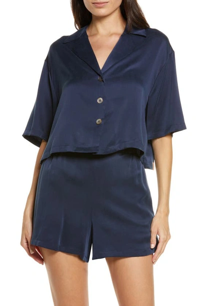 Shop Lunya Washable Silk Button-up Short Pajamas In Deep Blue