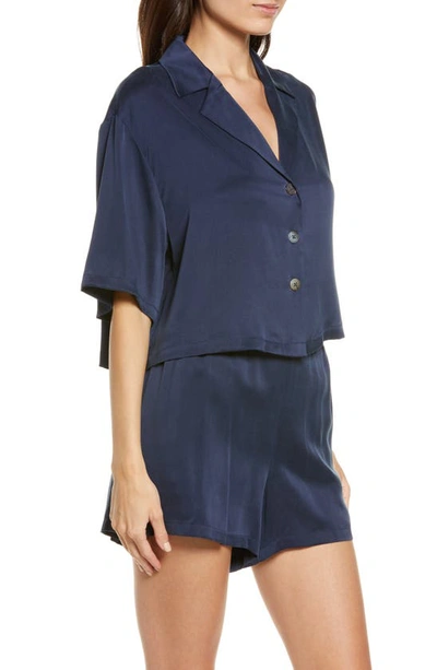 Shop Lunya Washable Silk Button-up Short Pajamas In Deep Blue