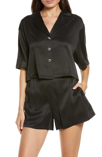 Shop Lunya Washable Silk Button-up Short Pajamas In Immersed Black