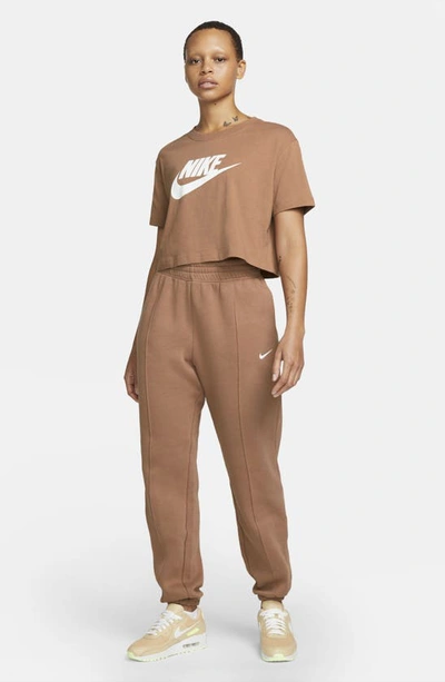 Shop Nike Sportswear Essential Fleece Pants In Mineral Clay/ White
