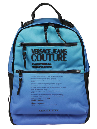 Shop Versace Jeans Couture Logo Printed Zipped Backpack In Multi