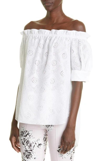 Shop Adam Lippes Eyelet Detail Off The Shoulder Cotton Blouse In White