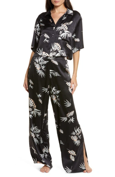 Shop Lunya High Waist Washable Silk Pajamas In Immersed Black Palm