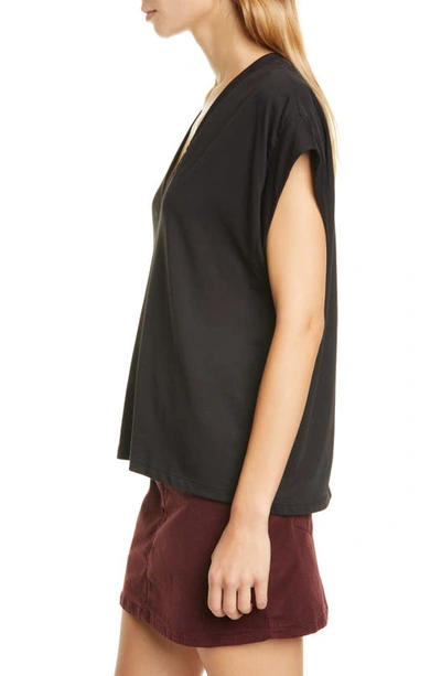 Frame Black Cotton V-neck T-shirt In Noir
