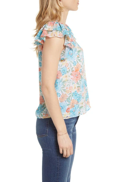 Shop 1.state Flutter Sleeve Chiffon V-neck Top In Yellow/ Floral