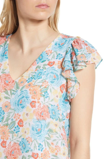 Shop 1.state Flutter Sleeve Chiffon V-neck Top In Yellow/ Floral