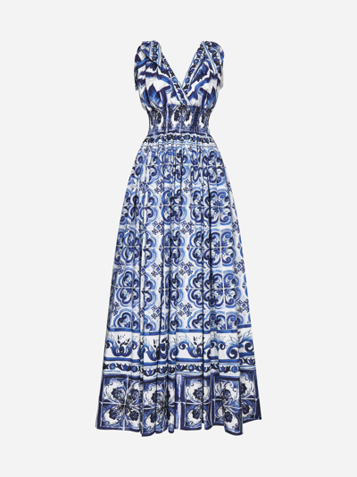 Shop Dolce & Gabbana Majolica Print Cotton Maxi Dress