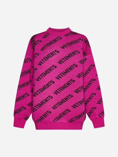 Shop Vetements Monogram Knitted Wool Sweater