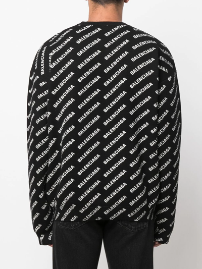Shop Balenciaga Mini All-over Logo Intarsia Knit Jumper In Schwarz