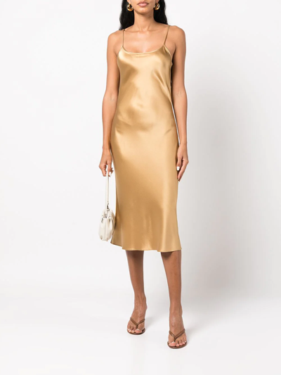 Shop Voz Metallic Silk Midi Slip Dress In Gold
