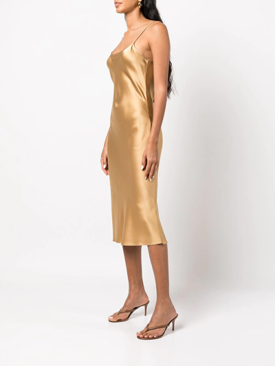 Shop Voz Metallic Silk Midi Slip Dress In Gold