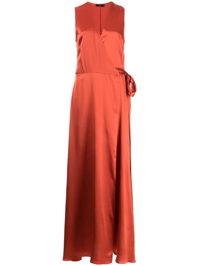 Shop Voz Silk Maxi Wrap Dress In Rot