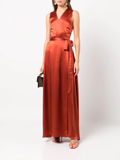 Shop Voz Silk Maxi Wrap Dress In Rot