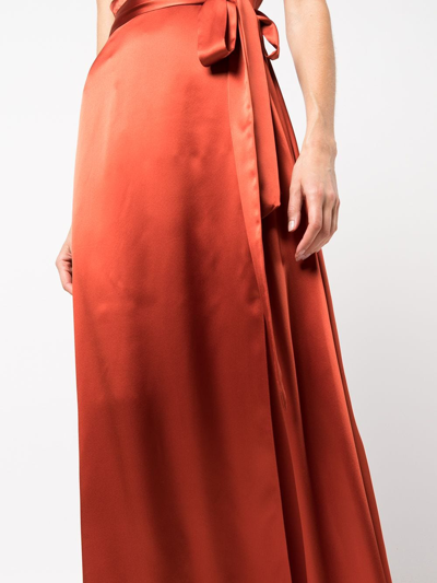 Shop Voz Silk Maxi Wrap Dress In Rot