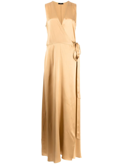 Shop Voz Silk Maxi Wrap Dress In Gold