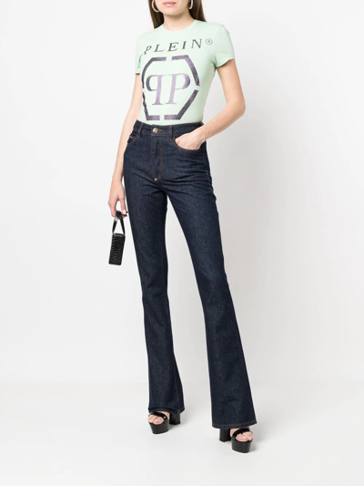 Shop Philipp Plein Flared High-waisted Jeans In Blue