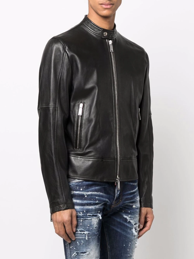 Shop Dsquared2 Leather Biker Jacket In Black