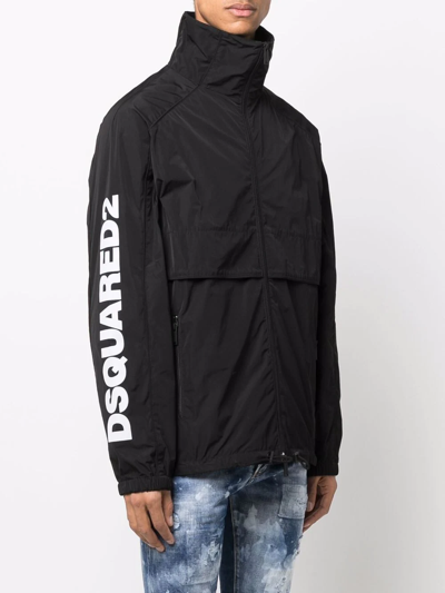 Dsquared2 Logo-print Zippered Coat In Black