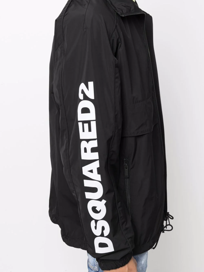 Dsquared2 Logo-print Zippered Coat In Black