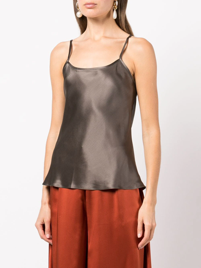 Shop Voz Flared Silk Vest Top In Grau