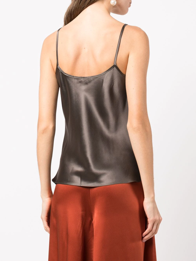 Shop Voz Flared Silk Vest Top In Grau