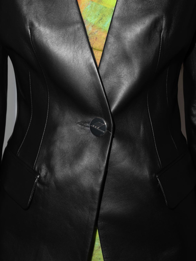 Shop Attico Single-breasted Leather Blazer In Schwarz