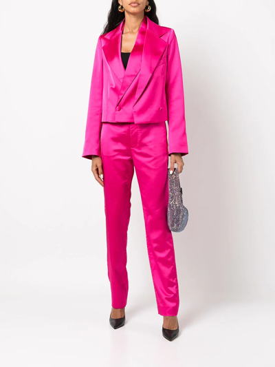Rta 'maren' Flat Front High Rise Satin Pants In Rosa