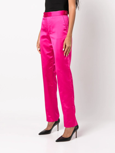 Rta 'maren' Flat Front High Rise Satin Pants In Rosa