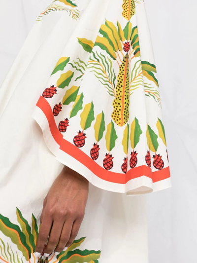 La Doublej Flying Palm Tree-print Poplin Kaftan Dress In Weiss