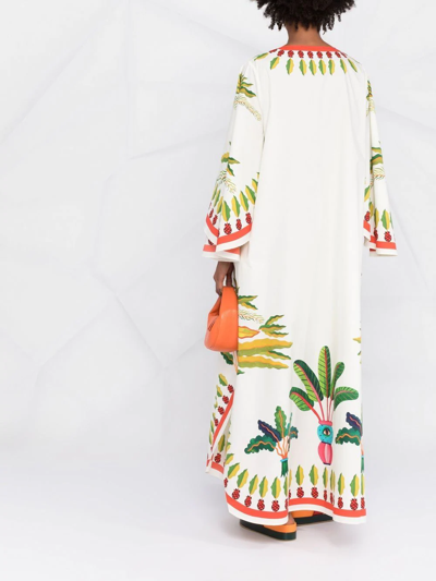 La Doublej Flying Palm Tree-print Poplin Kaftan Dress In Weiss