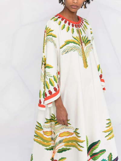 La Doublej Flying Palm Tree-print Poplin Kaftan Dress In Weiss