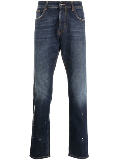 Shop Costume National Contemporary Slim-fit Logo-print Jeans In Blue