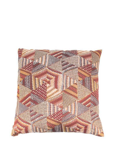 Missoni Geometric Patchwork Embroidered Cushion In Brown