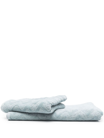 Shop Missoni Rex Zigzag-pattern Bath Towels (set Of 2) In Blue